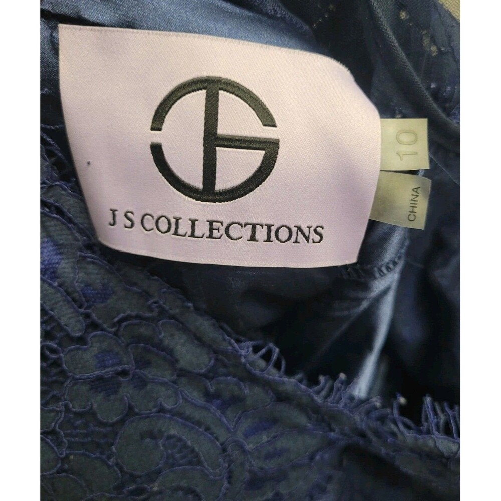 JS Collections Navy Lace Mermaid Gown Cap Sleeve Notch Neck Formal Dress 10 NWT - Picture 3 of 10